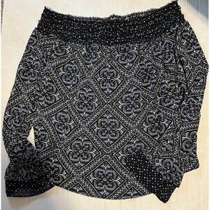 White House Black Market Top M Blue Paisley Off Shoulder Bell Sleeves Bohochic